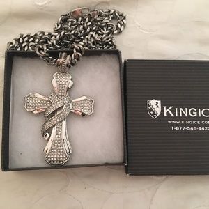 king Ice Stainless CZ Cross Cuban Chain Necklace